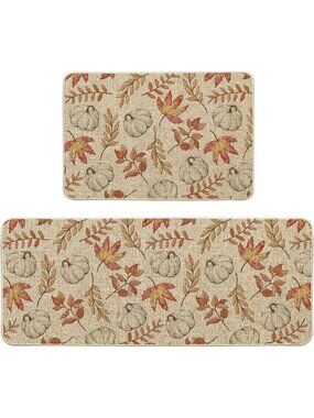 Fall Pumpkin Kitchen Mats Set of 2 | Cozy Autumn Decor | 24x35 & 24x59 Inches